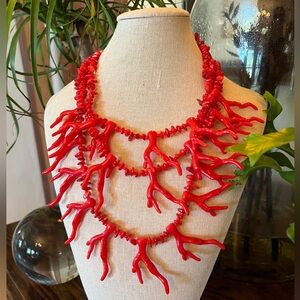 Vibrant Red Coral Branch Triple-Strand Necklace